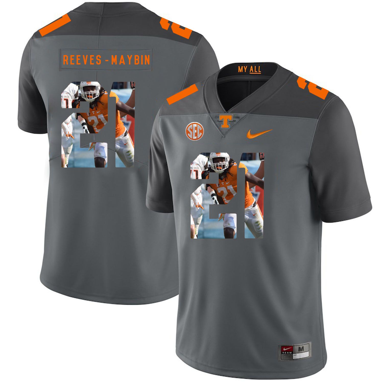 Men Tennessee Volunteers #21 Reeves-maybin Grey Fashion Edition Customized NCAA Jerseys